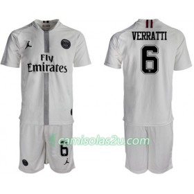 Camisolas de Futebol Paris Saint-Germain Verratti 6 Jodan Branco Criança Equipamento 3ª 2018/19 Manga Curta